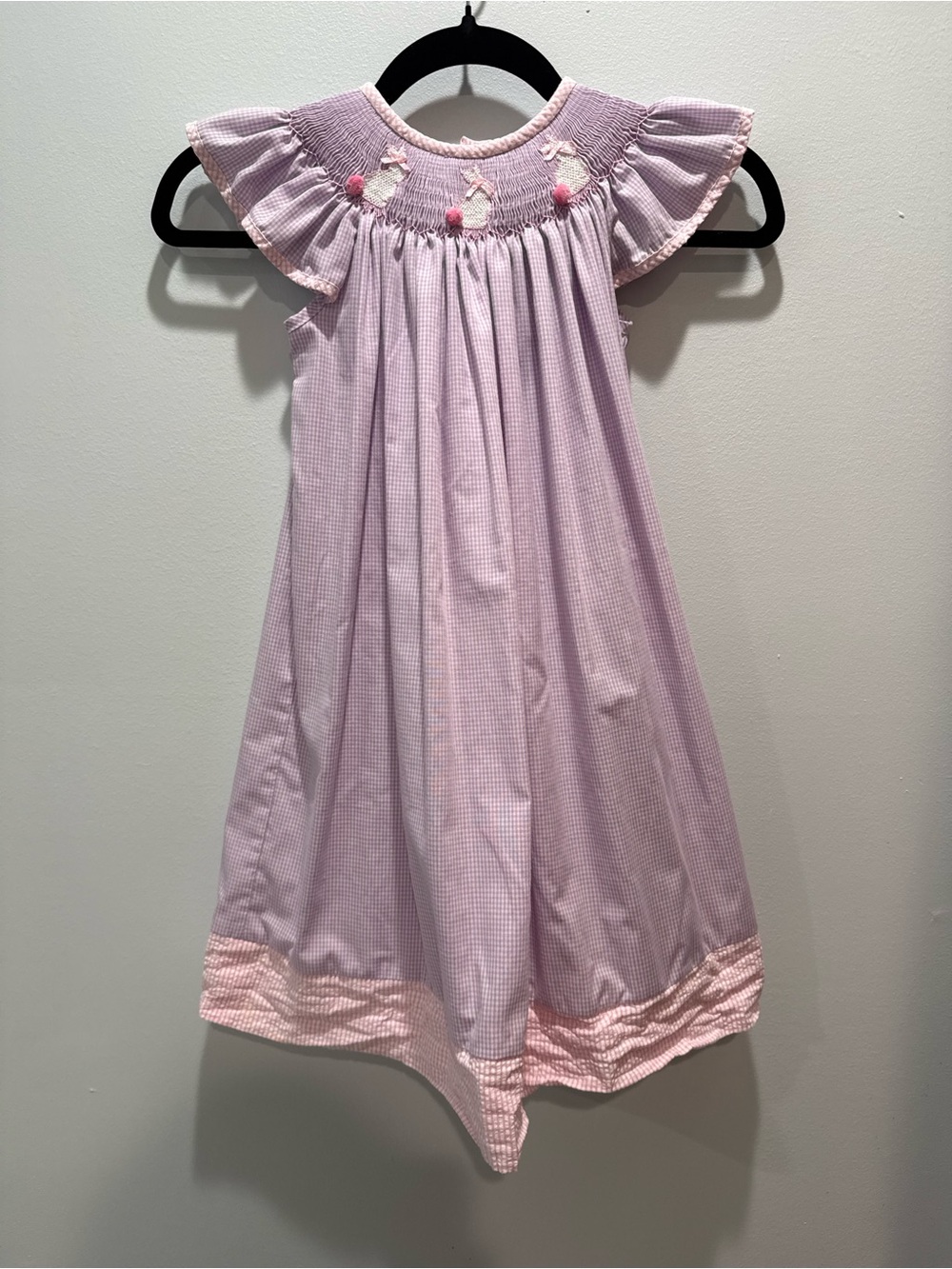 Stellybelly Hand Smocked Bunny Dress Lavender Pink Gingham Size 5 Easter
